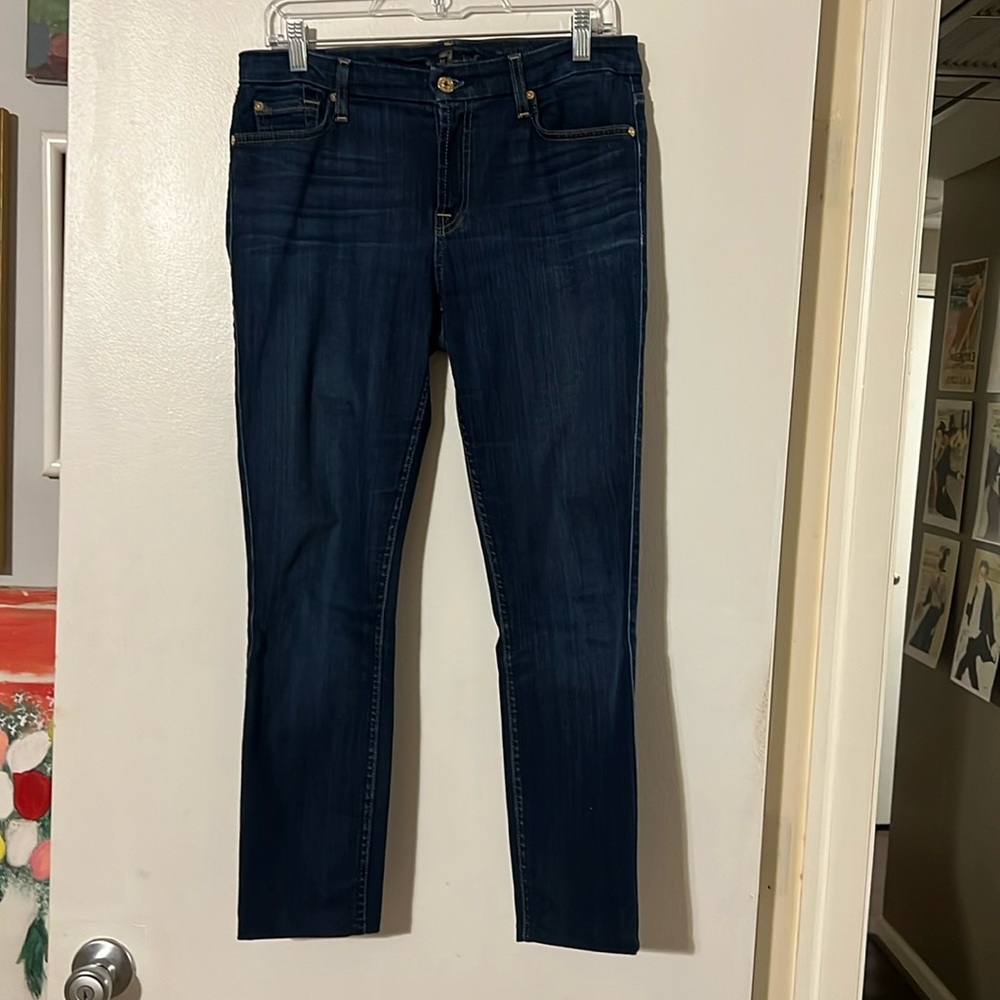 7 for all Mankind mid rise skinny blue jeans